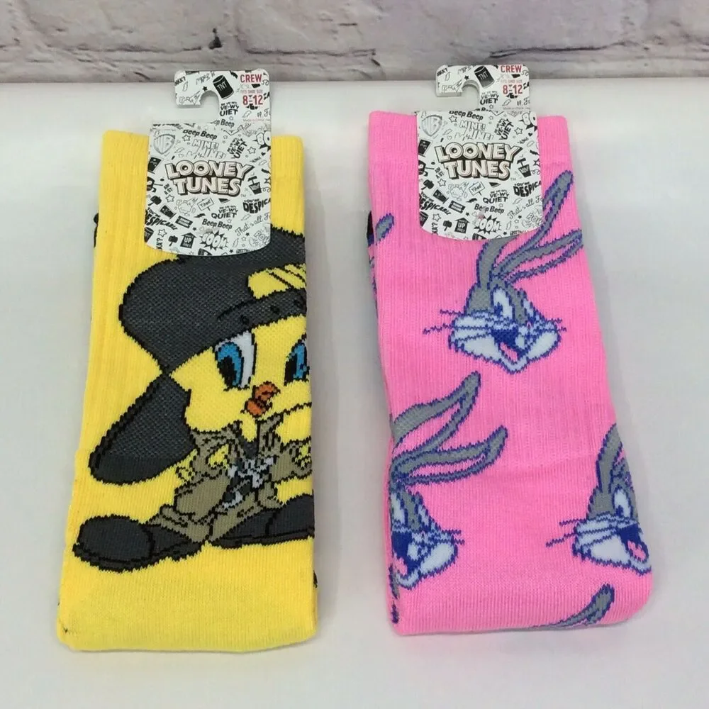 Looney Tunes BioWorld Crew Socks Men's Sz 10-13 Tweety Bird Bugs Bunny Colorful